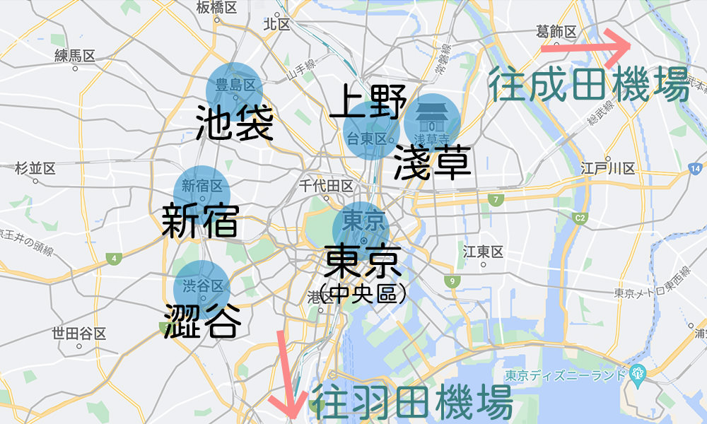 東京住宿地圖 地點選擇