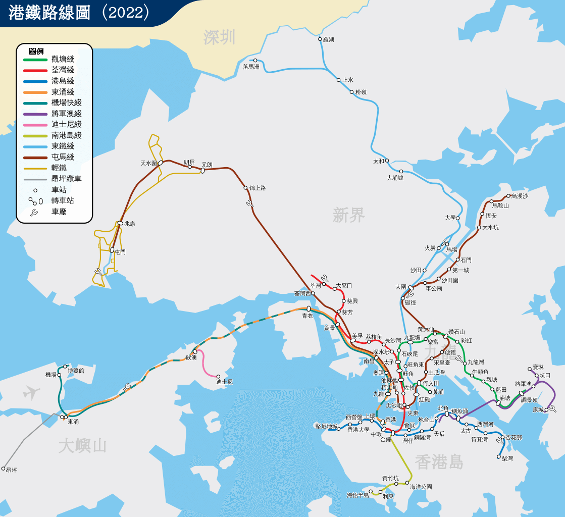 香港自由行 地鐵路線圖