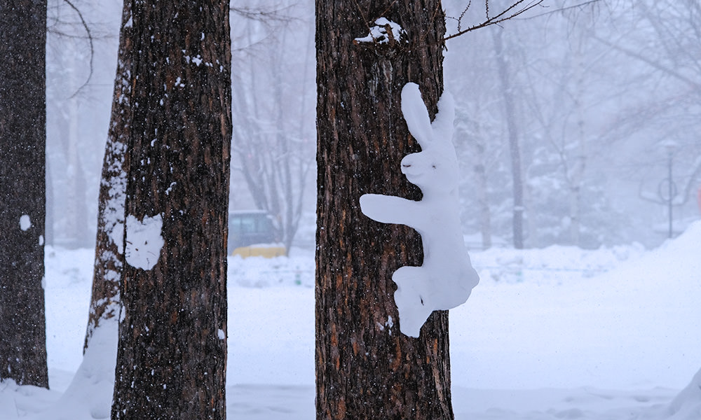 樹木上的雪人動物