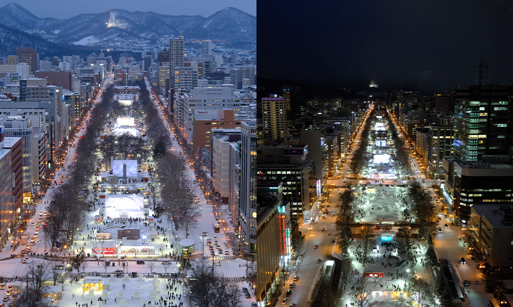 札幌電視塔 日景與夜景比較