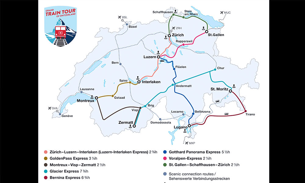 瑞士火車全景列車地圖